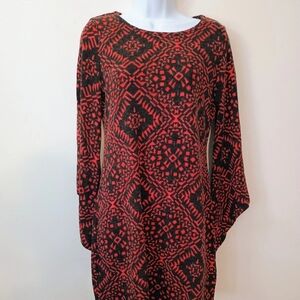 Aryeh Red and Black Geometric Long Sleeve Dress